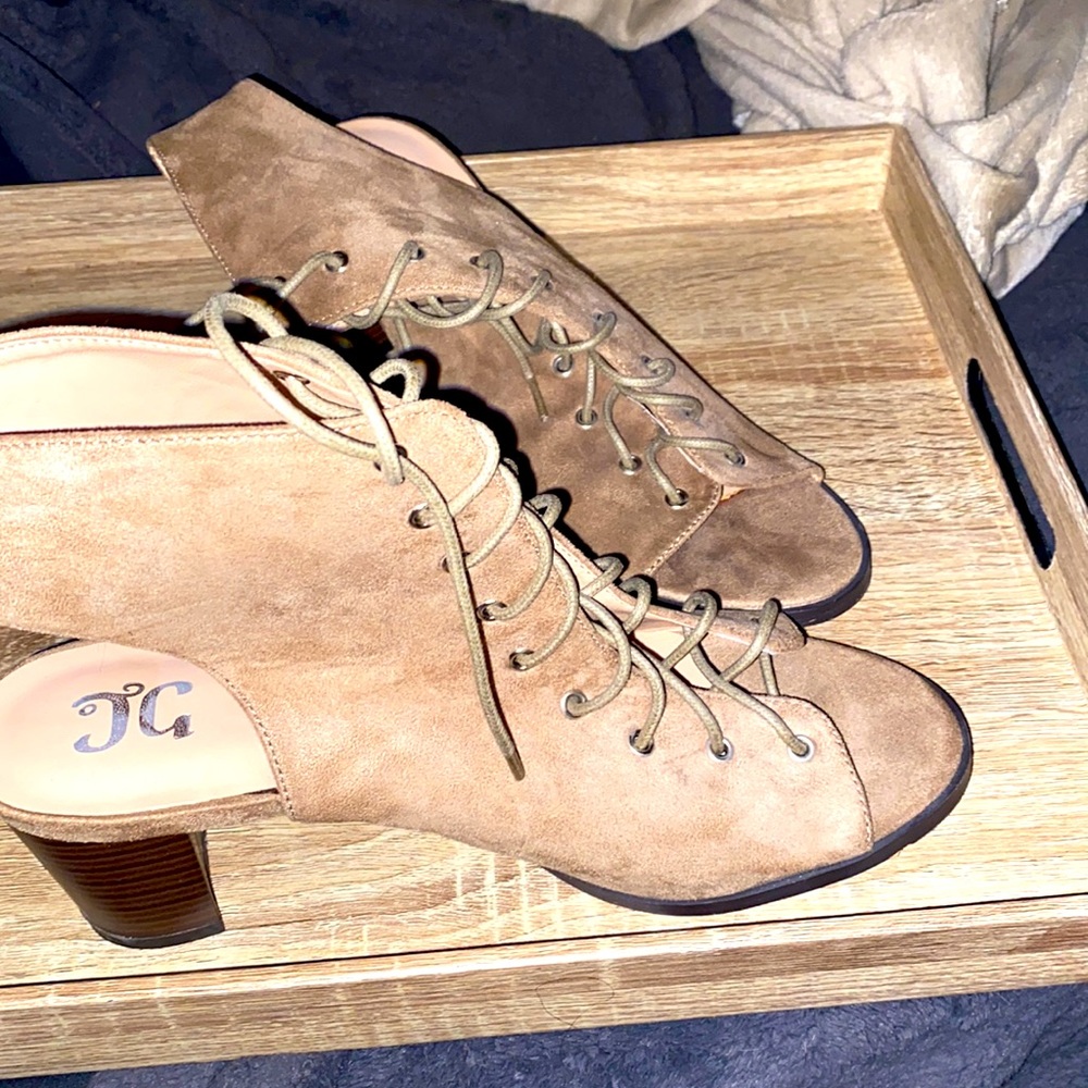 Peep toe lace up high heel ankle booties